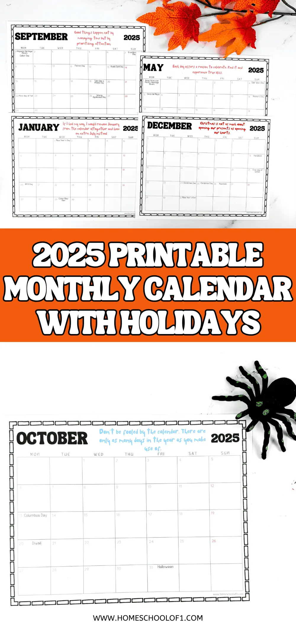 2025 printable monthly calendar with holidays