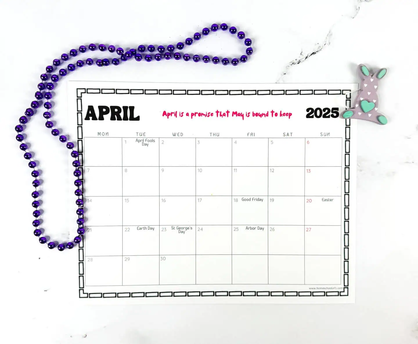 april printable monthly calendar with holidays