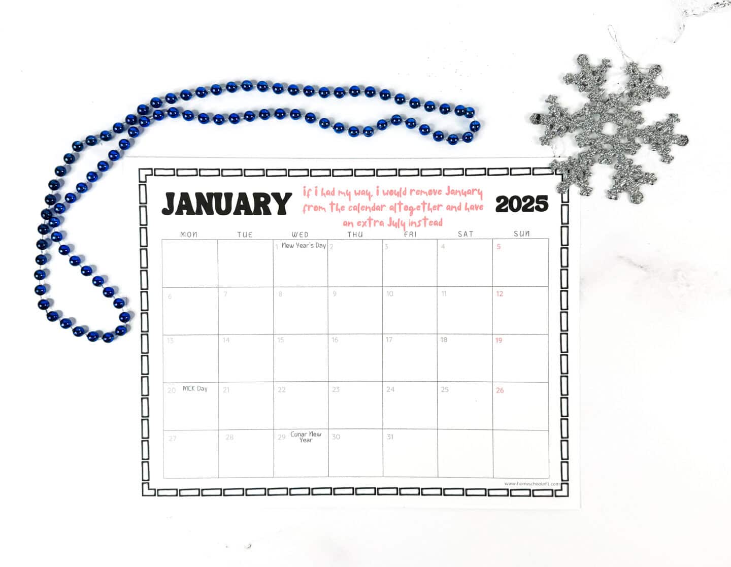 january printable monthly calendar with holidays