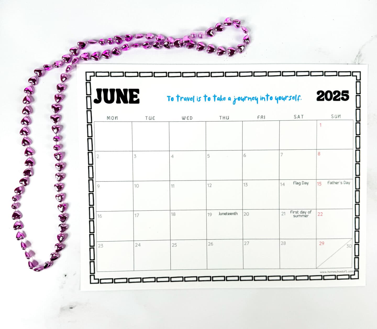 june printable monthly calendar with holidays