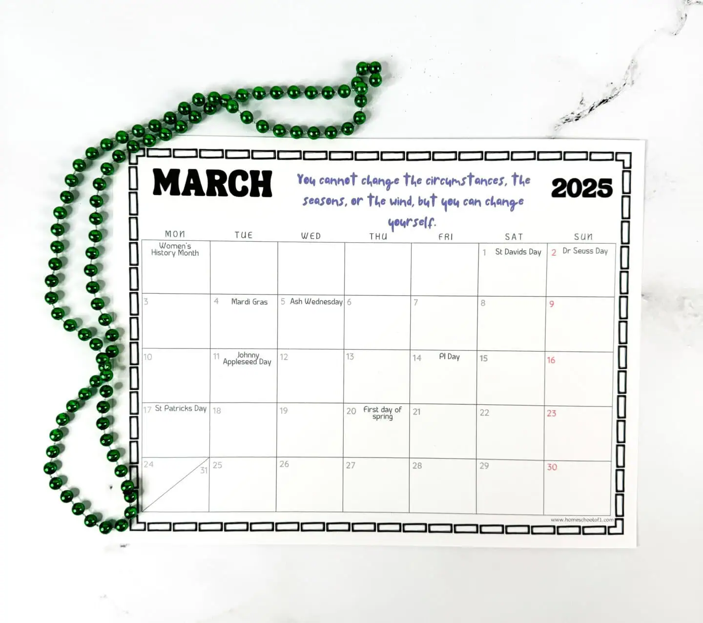 march printable monthly calendar with holidays