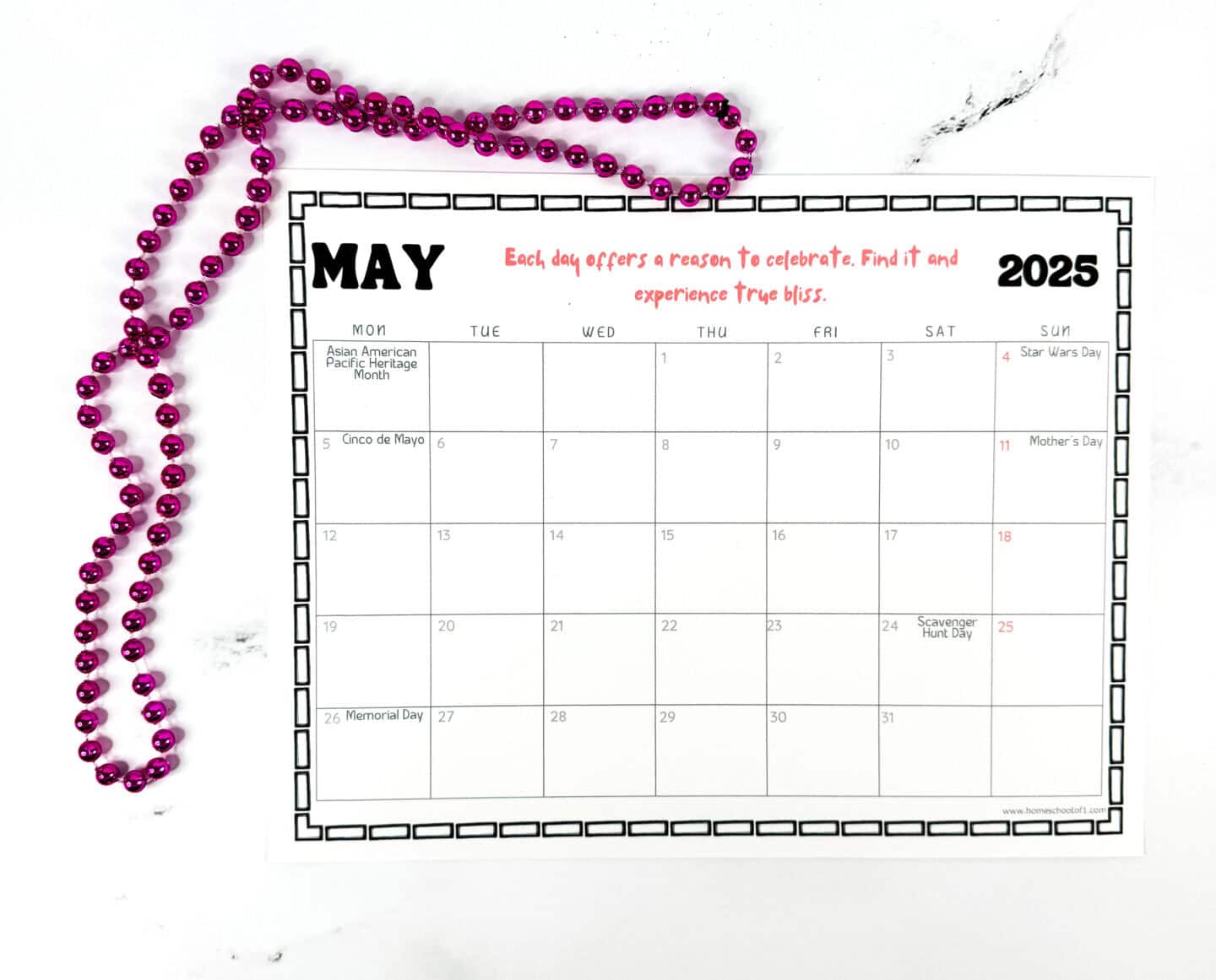 may printable monthly calendar with holidays