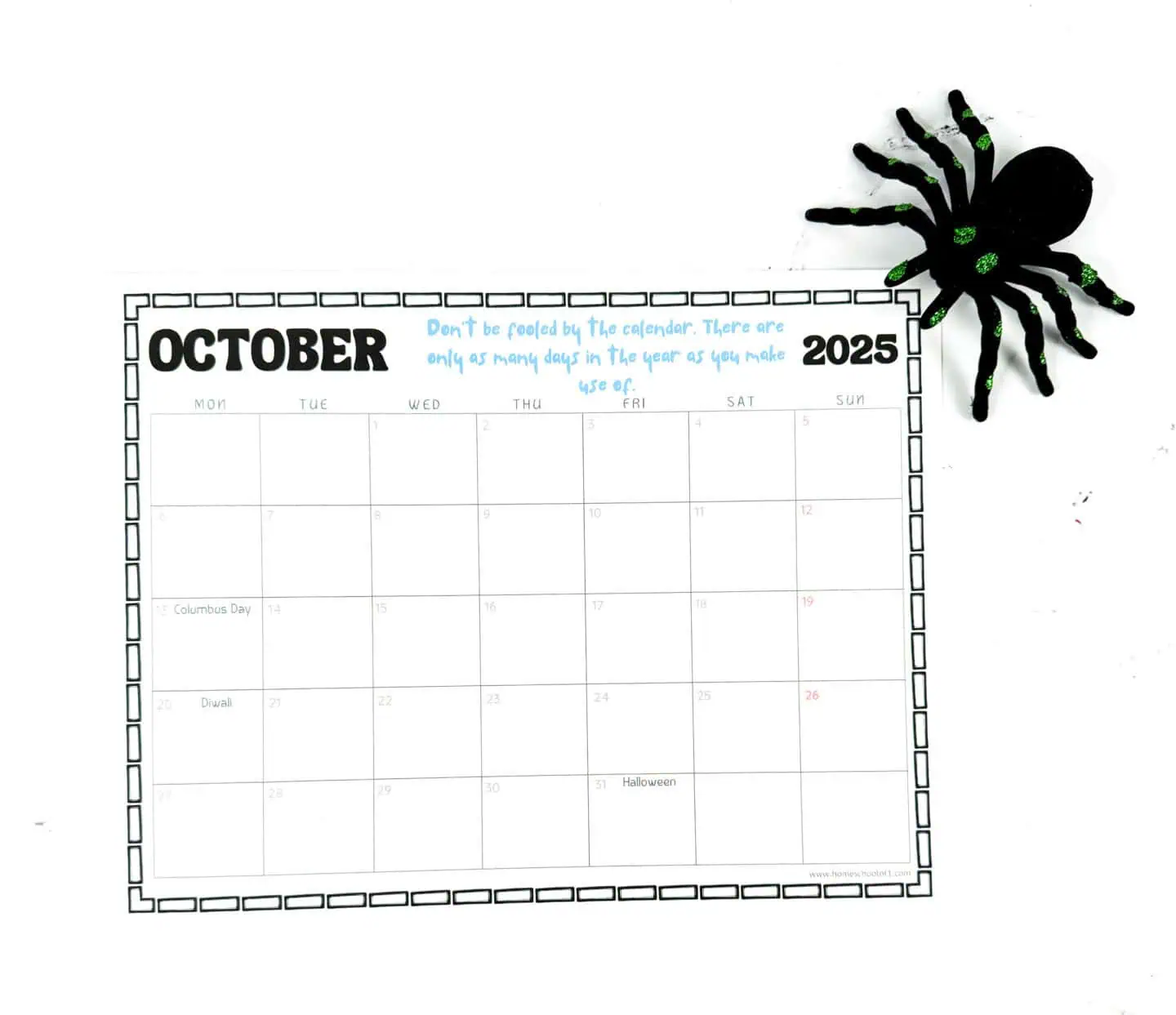 october printable monthly calendar with holidays