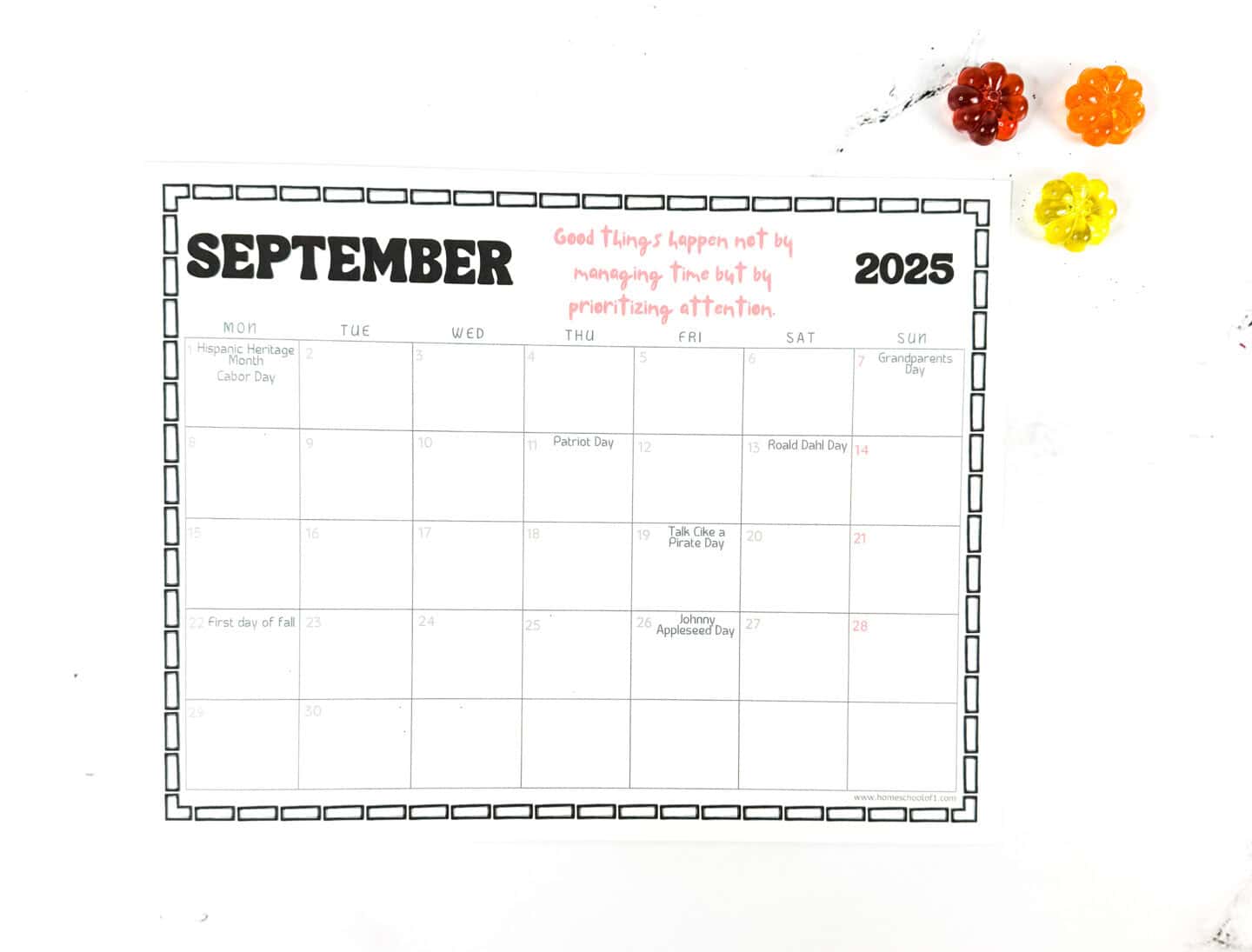 september printable monthly calendar with holidays