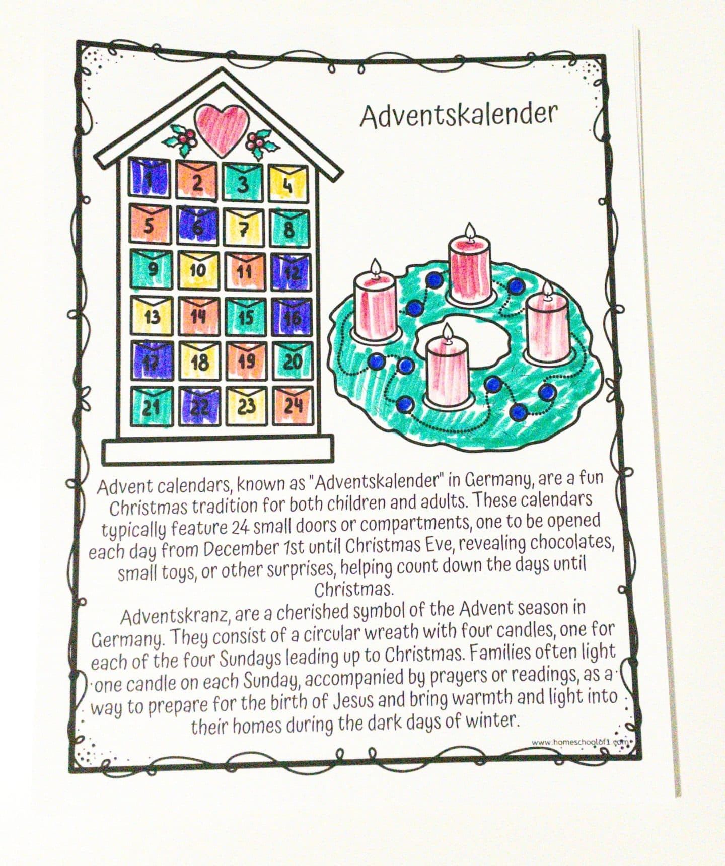 ADVENT CALENDAR COLORING PAGE