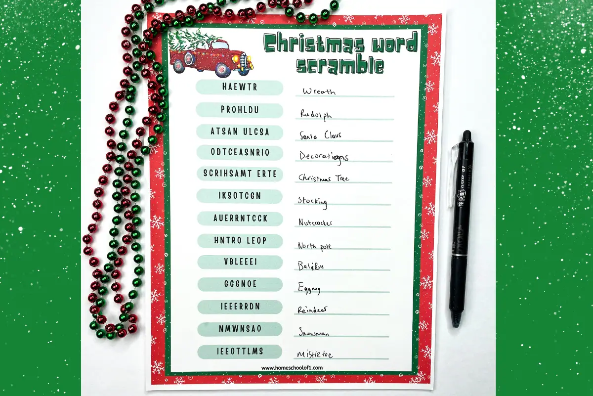 free christmas word scramble printable