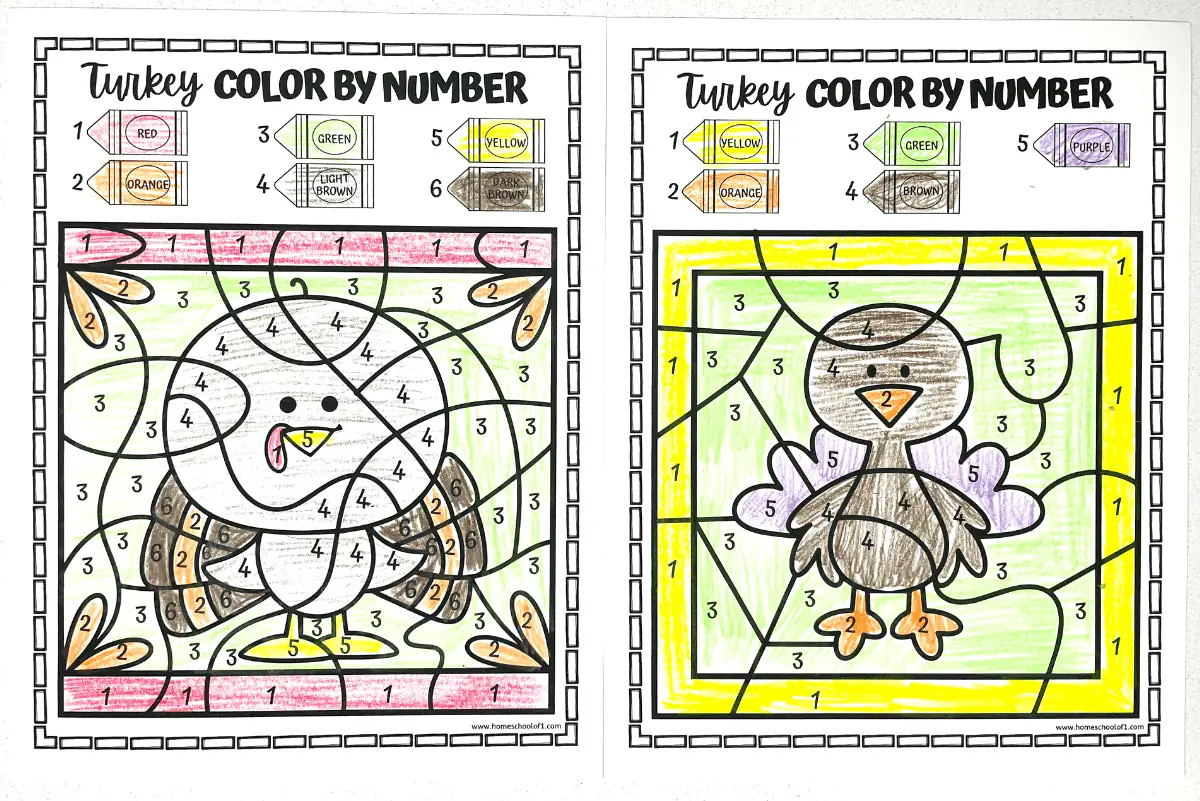 free turkey color by number printable