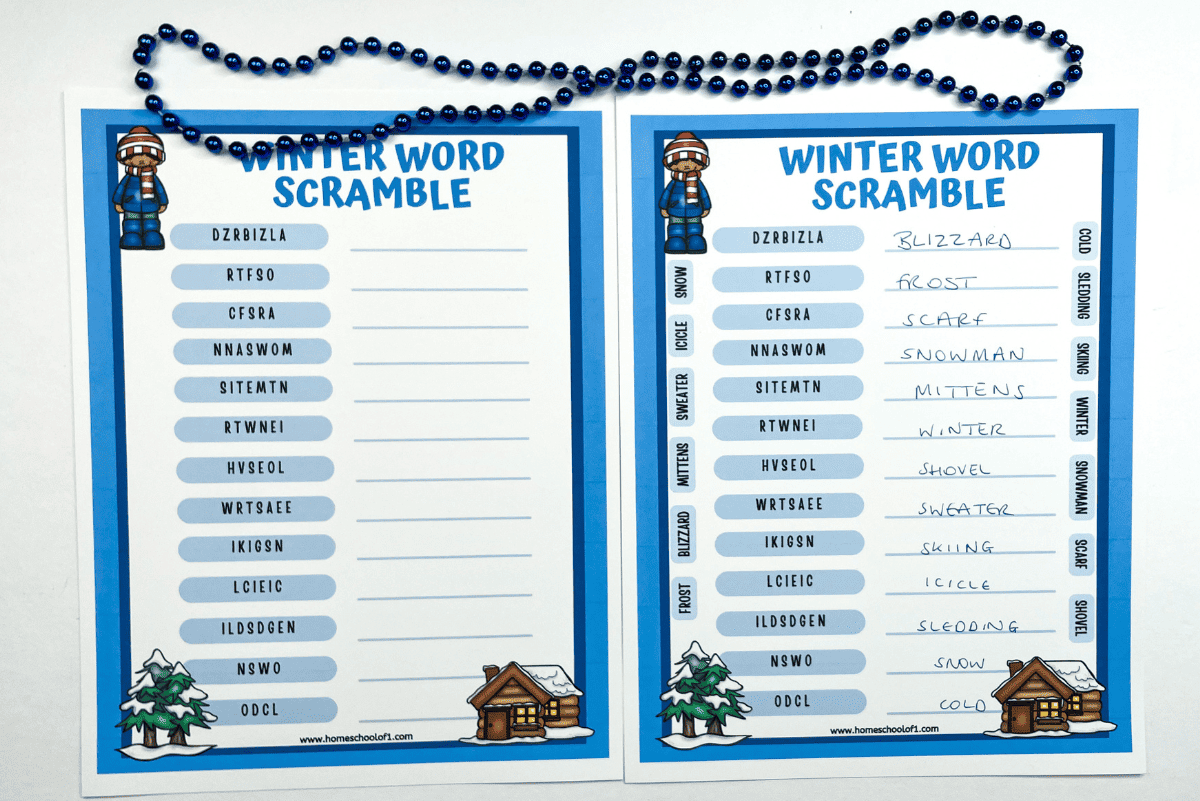 Winter Word Scramble Free Printable (With Answer Key)