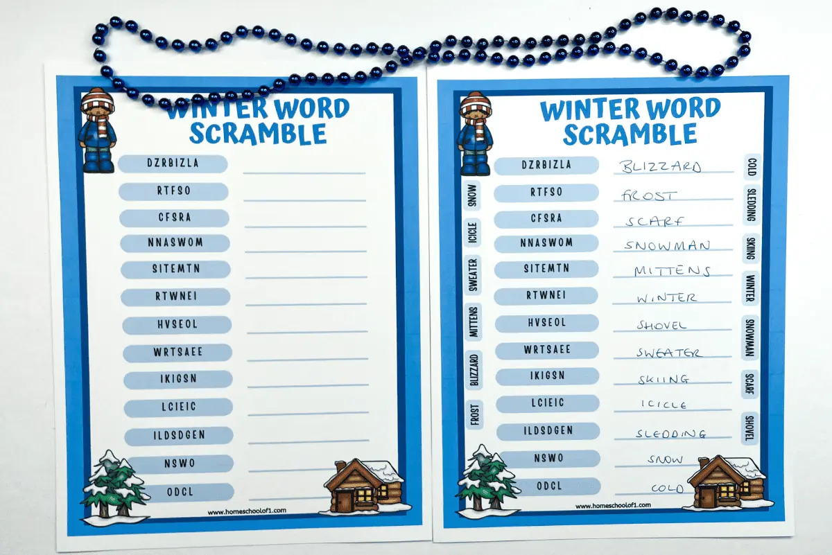 free winter word scramble printable