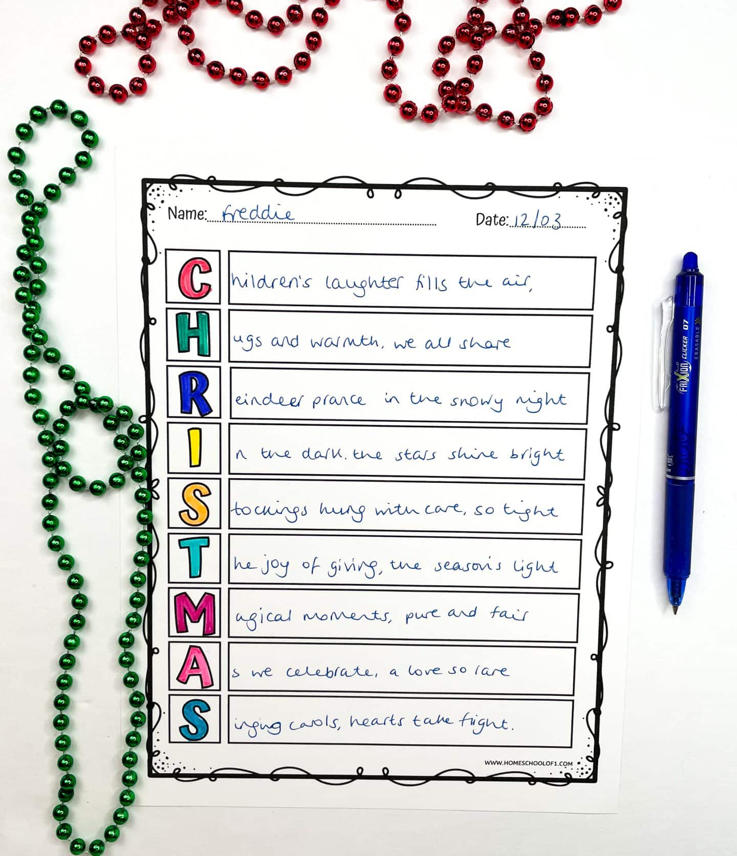 CHRISTMAS ACROSTIC POETRY FREE PRINTABLE