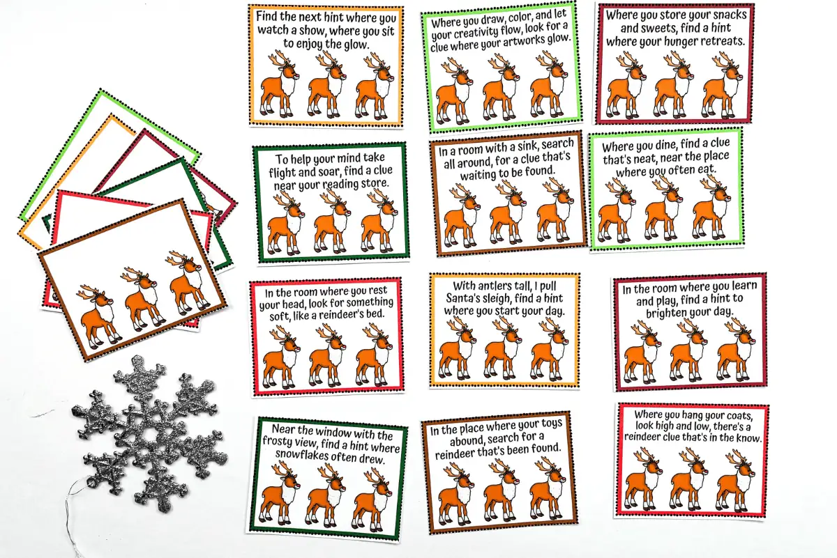 REINDEER SCAVENGER HUNT CLUES PRINTABLE