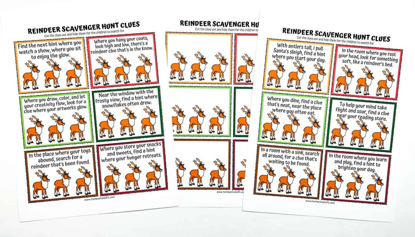 REINDEER TREASURE HUNT CLUES PRINTABLE