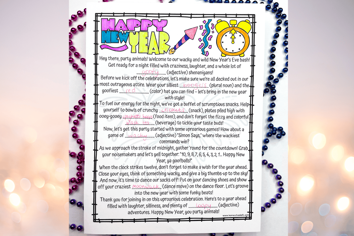 new years mad libs printable