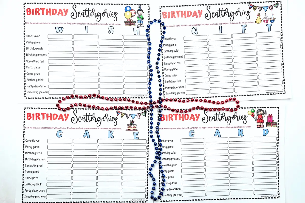 FREE BIRTHDAY SCATTERGORIES PRINTABLES