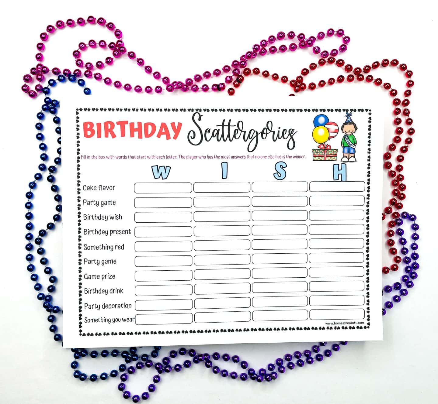 free birthday scattergories printable