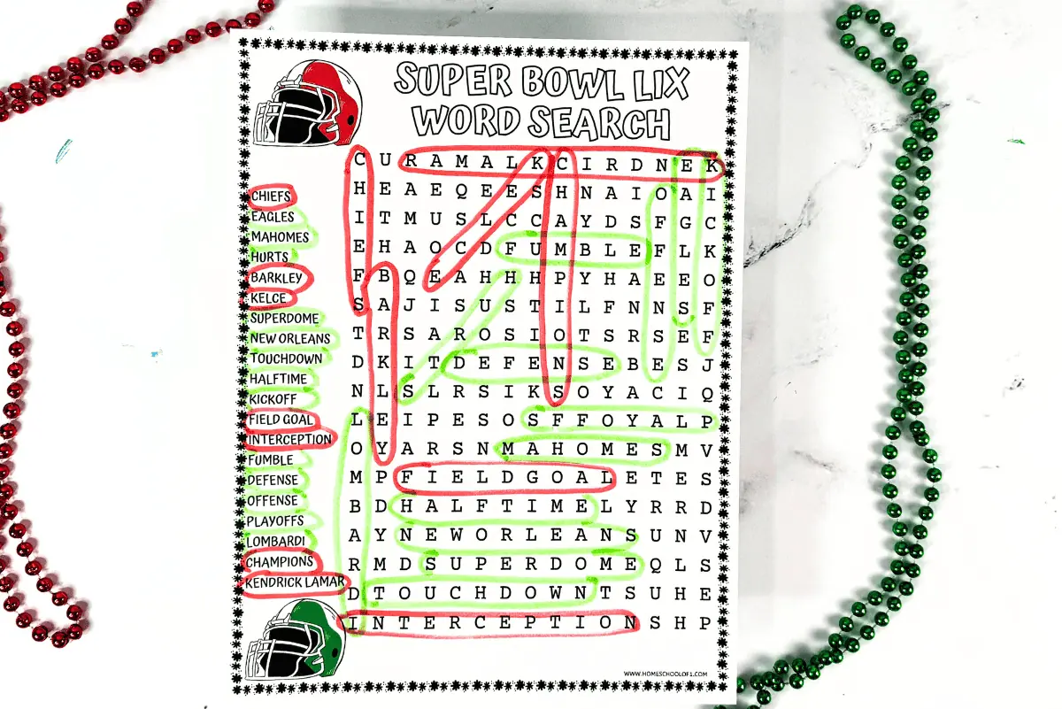 super bowl word search printable