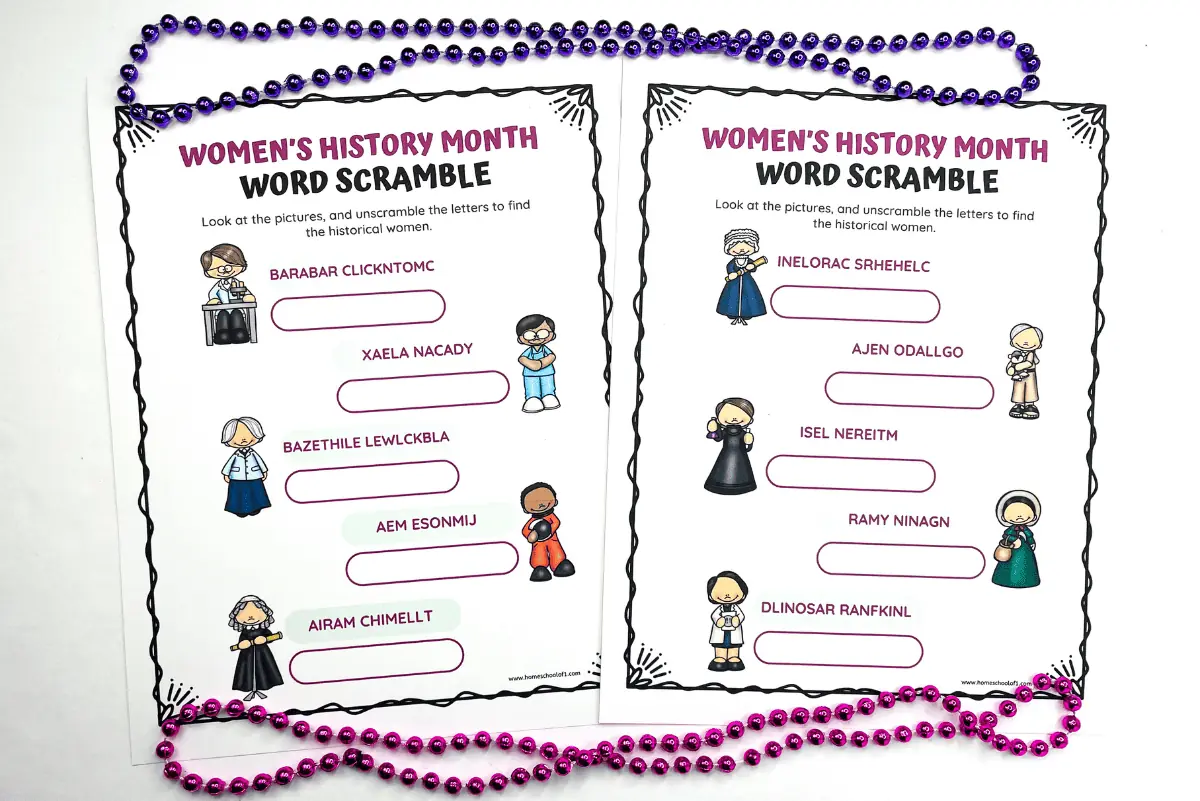 women's history month word scramble