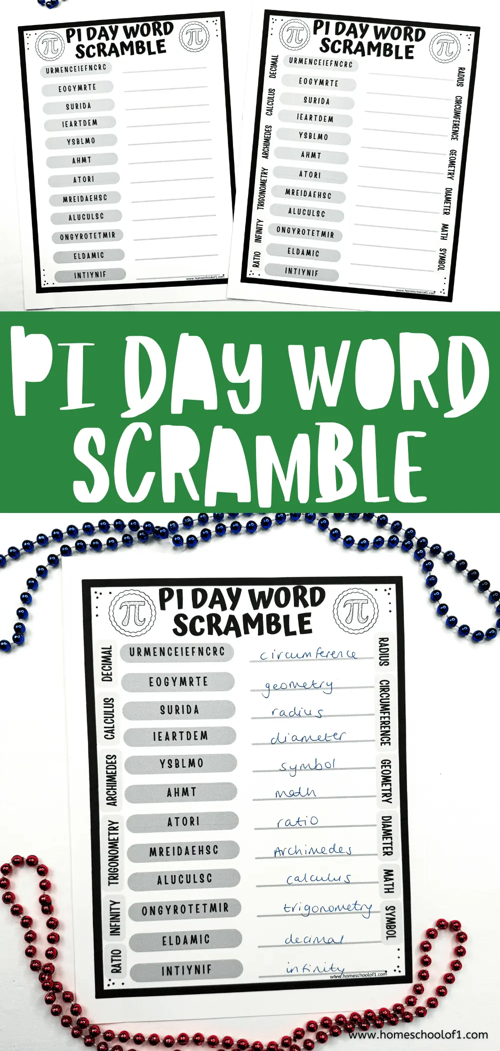 Pi Day word scramble