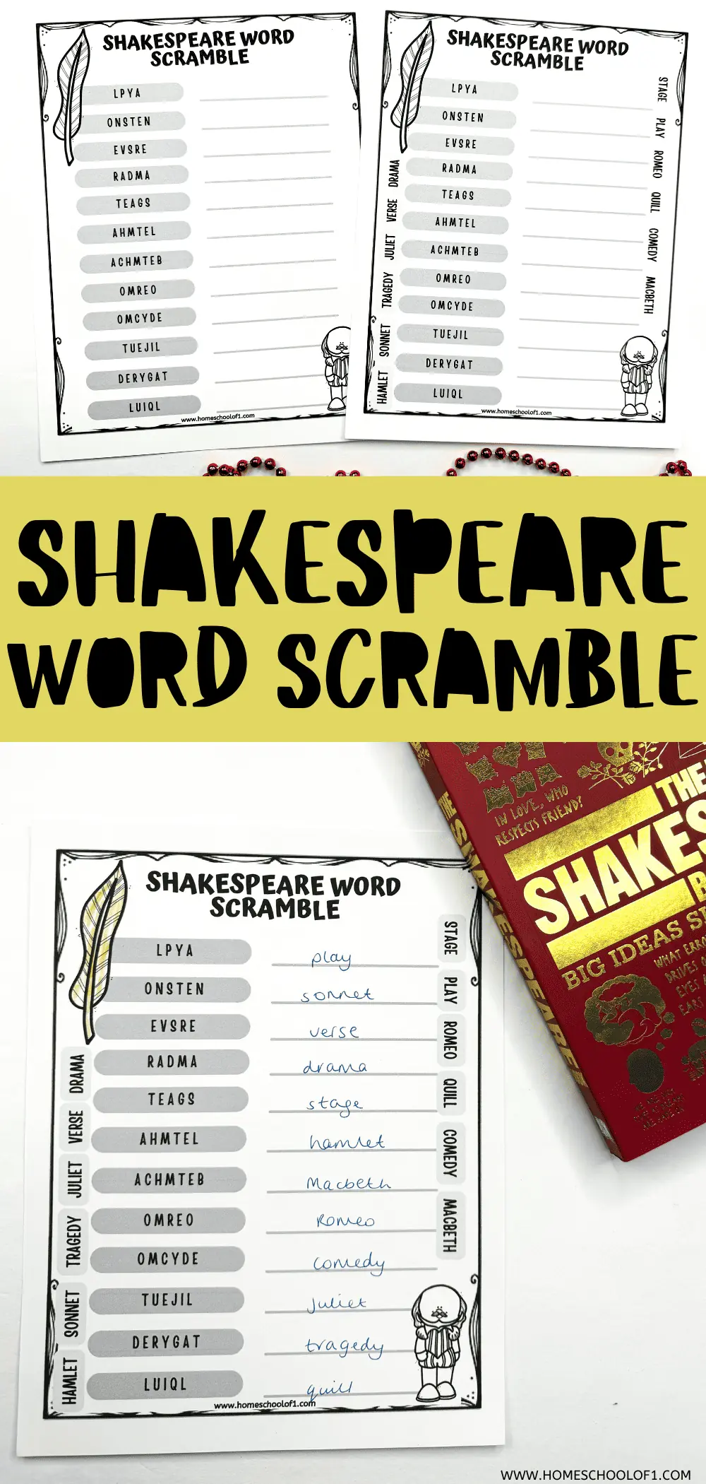 Shakespeare word scramble printable