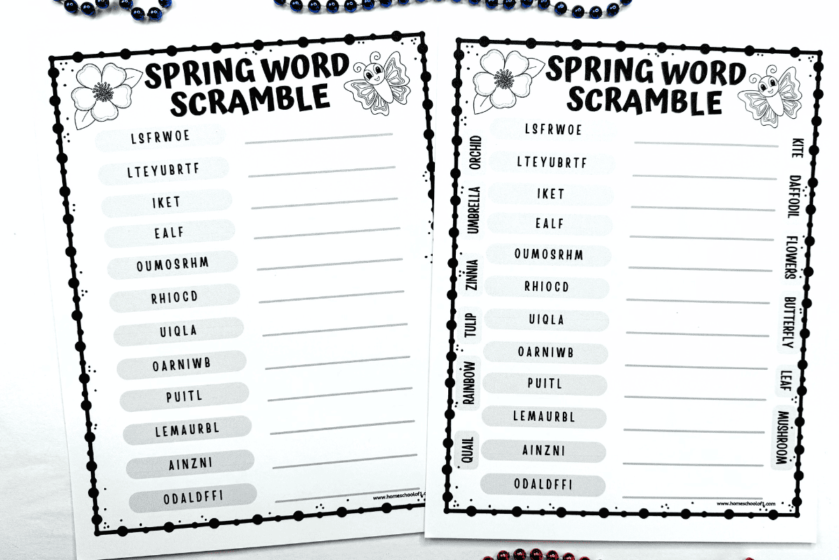 Spring Word Scramble Free Printable