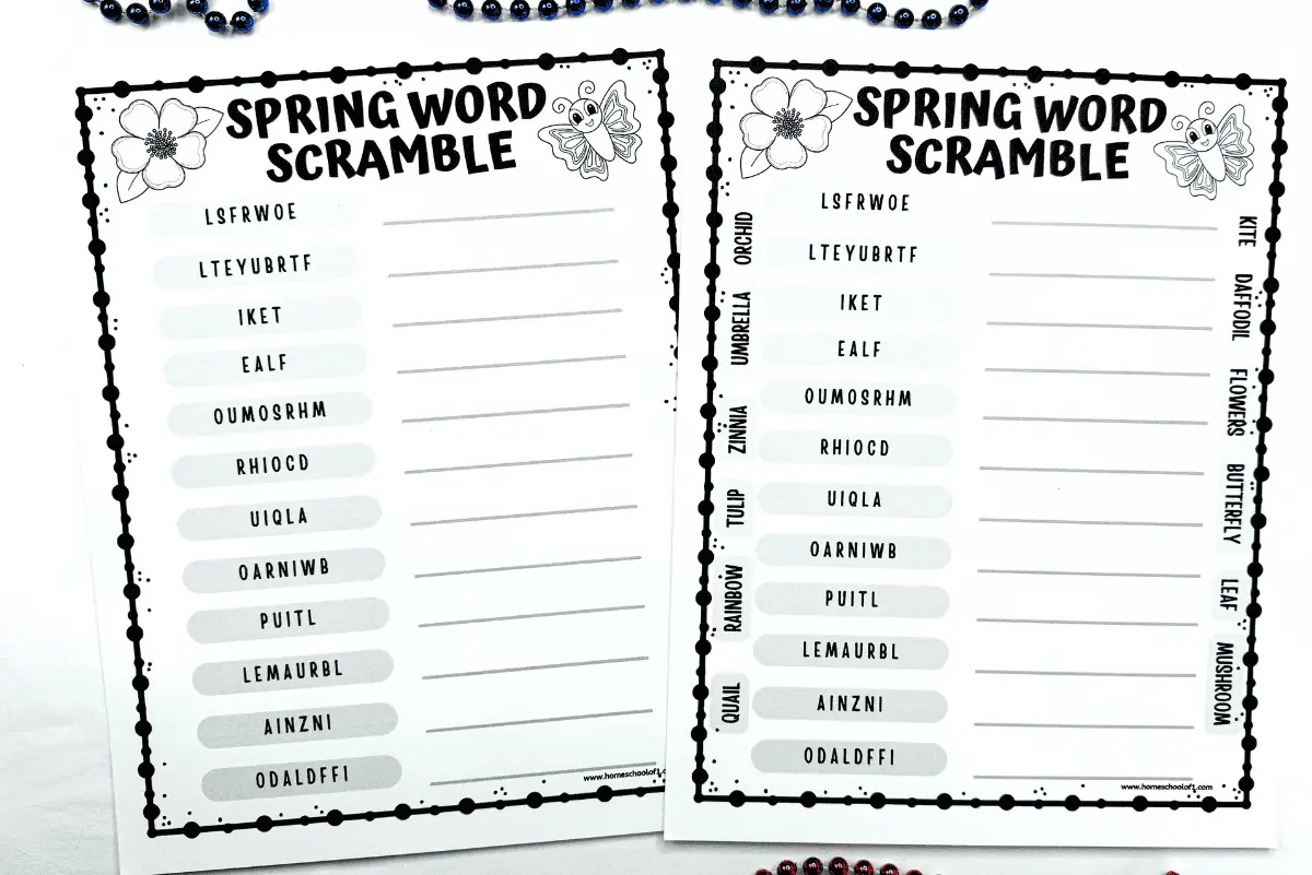 Spring word scramble printable