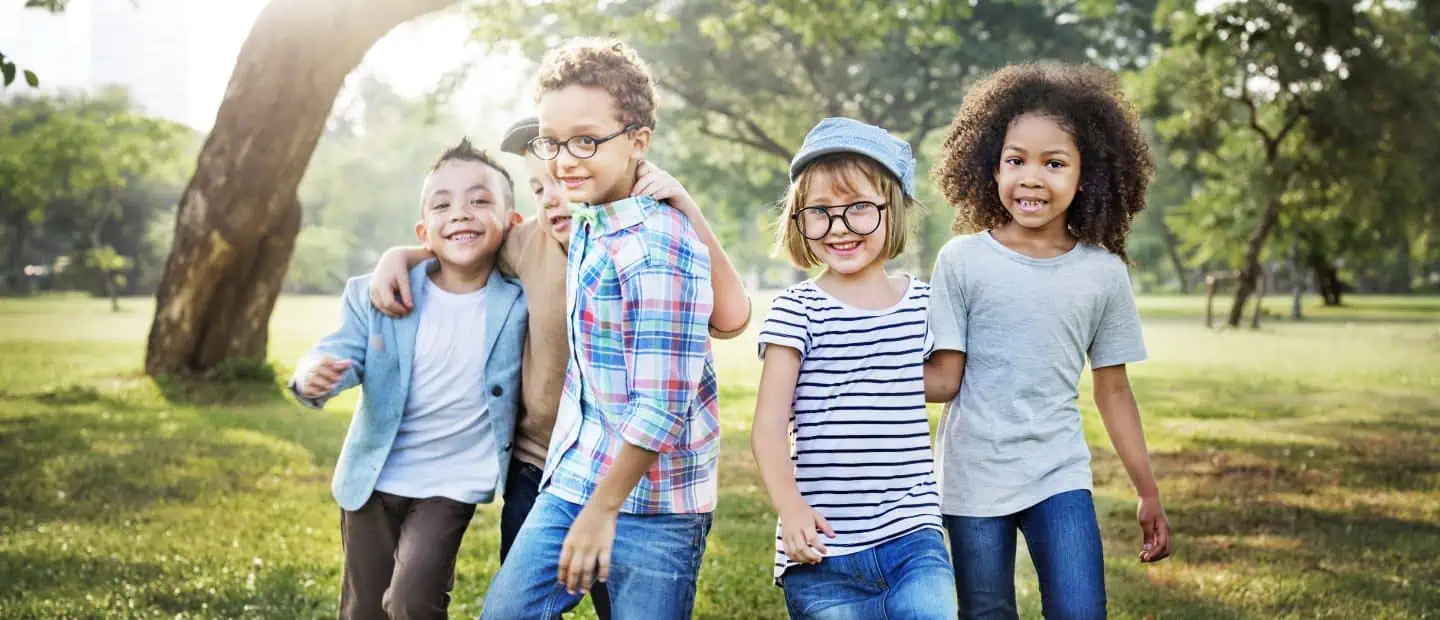 Kids Playing Chaeerful Park Outdoors Concept