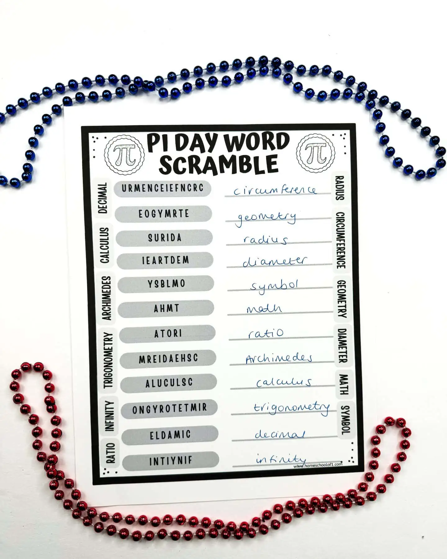 pi day word scramble answers