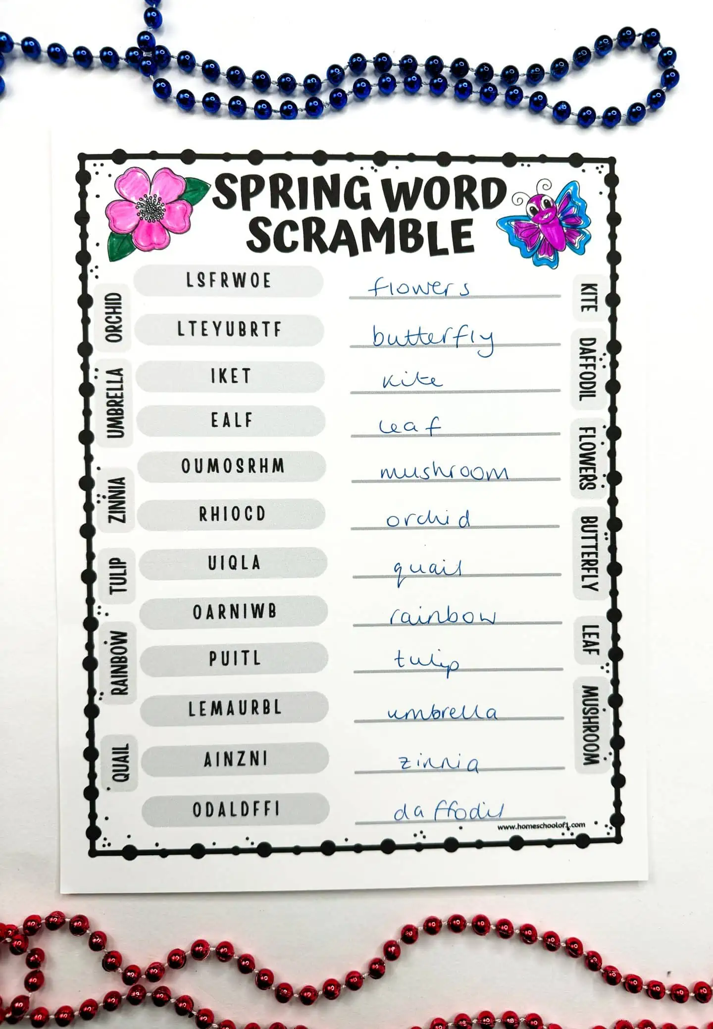 spring word scramble answers