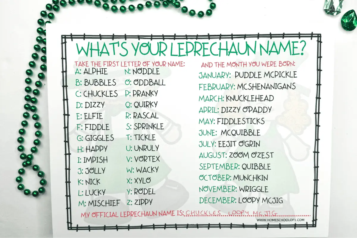 what is your leprechaun name printable