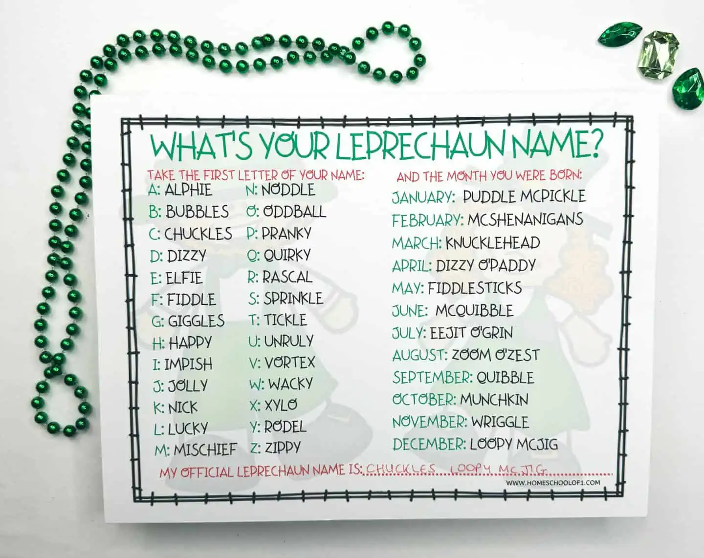 what's your leprechaun name free printable