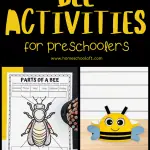 "A curated selection of bee-themed activities designed for preschoolers showcased in a Pinterest-style image collage, highlighting hands-on learning worksheets, a lifecycle craft, and vibrant sensory play setups, all geared towards introducing young kids to the world of bees through interactive play.