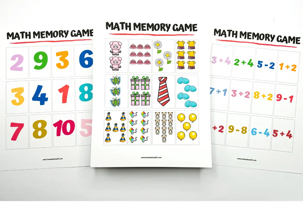 free math memory game printable