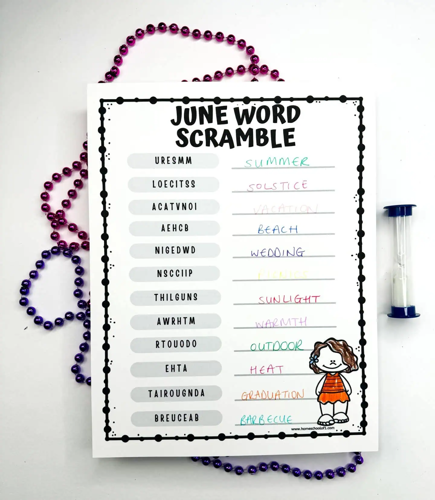 completed  june word scramble