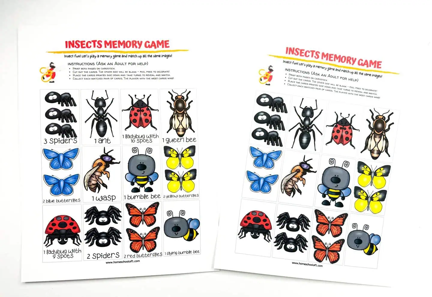 insect memory game free printable