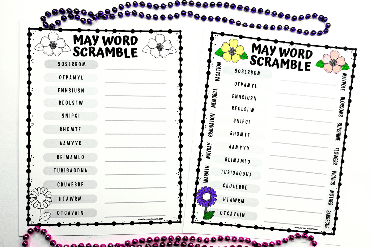 Free May Word Scramble Printable