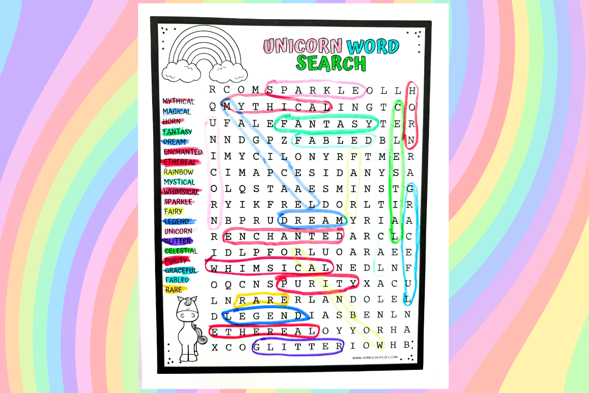 Free Unicorn Word Search Printable