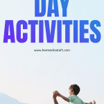 Creative and budget-friendly Father's Day activities. A man in a blue striped shirt holds a child on his shoulders, set against a scenic mountain view with text reading 'Creative & Budget-Friendly Father's Day Activities'