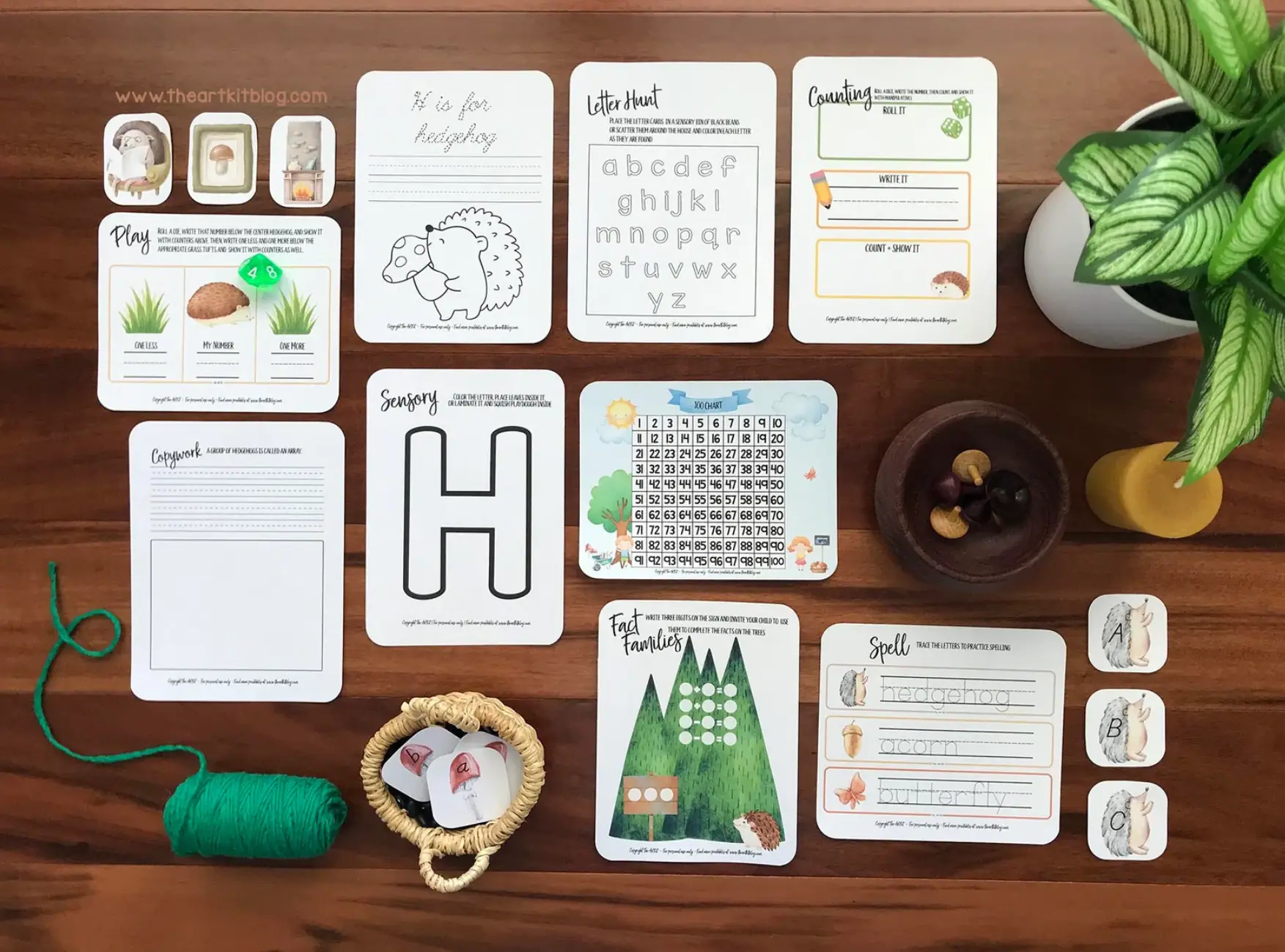 A collage of hedgehog-themed educational worksheets. The top row shows a hedgehog word search and a "Label the Hedgehog" activity with cut-and-paste labels for different body parts. The middle section features the text "Hedgehog Worksheets" and images of a hedgehog unit study guide and a "Hedgehog Life Cycle" foldout. The bottom image is a close-up of a hedgehog in grass.







