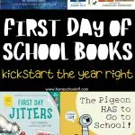 Compilation of first day of school books to kickstart the year right, featuring 'The Kissing Hand,' 'School's First Day of School,' 'First Day Jitters,' 'The Pigeon HAS to Go to School!,' 'My New Teacher and Me!,' 'How Do Dinosaurs Go to School?,' and 'We Don't Eat Our Classmates.