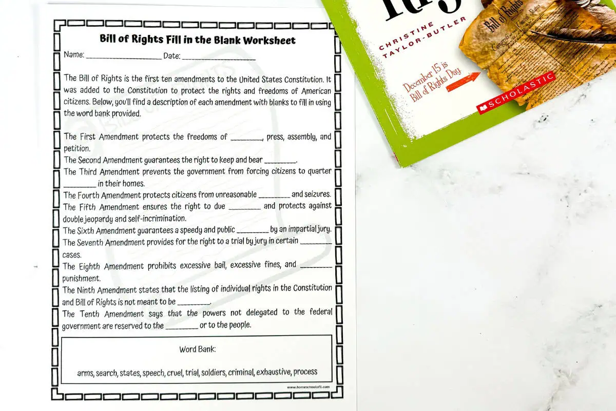 free bill of rights worksheet