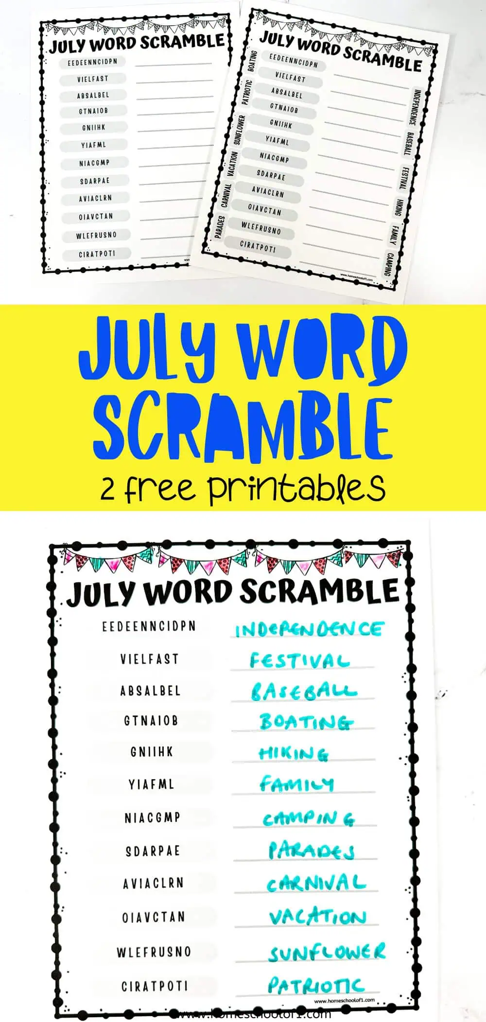 free july word scramble