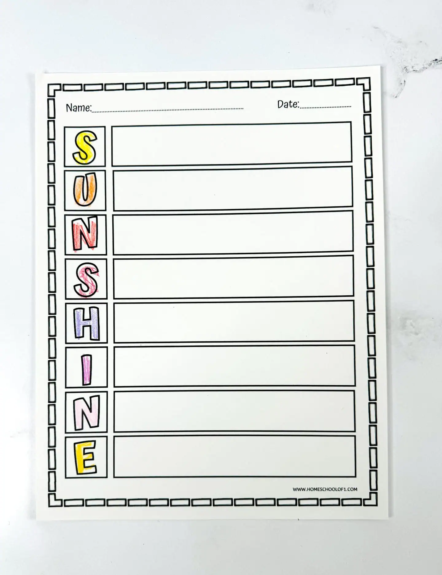 sunshine acrostic poem printable