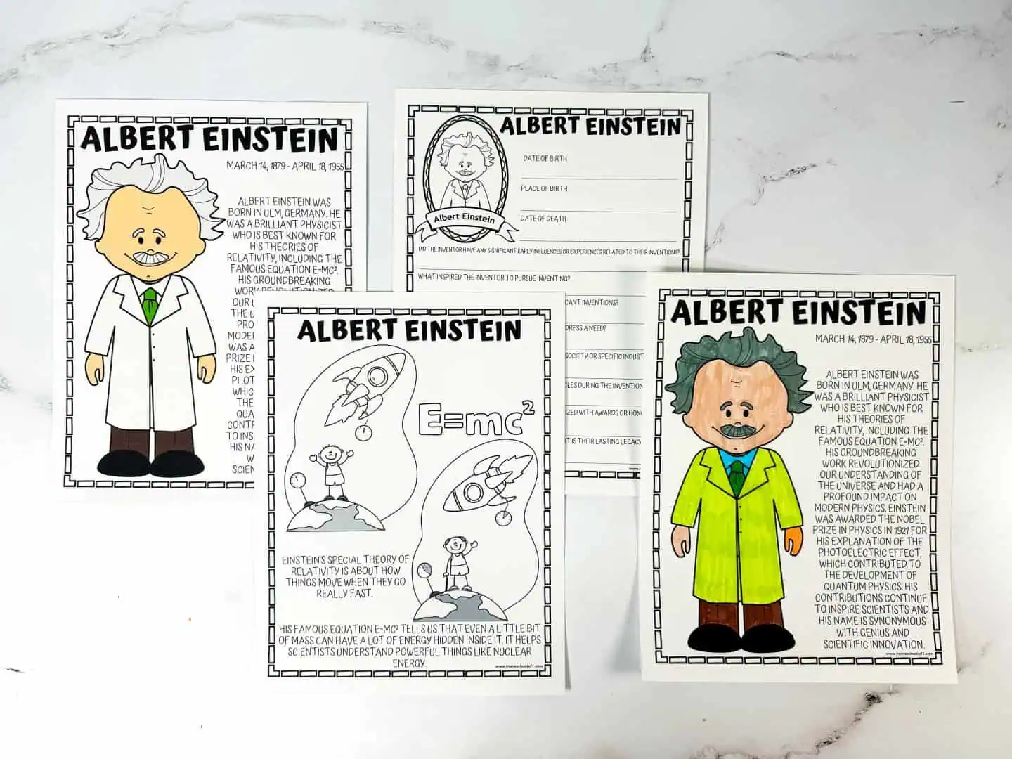 albert einstein worksheets