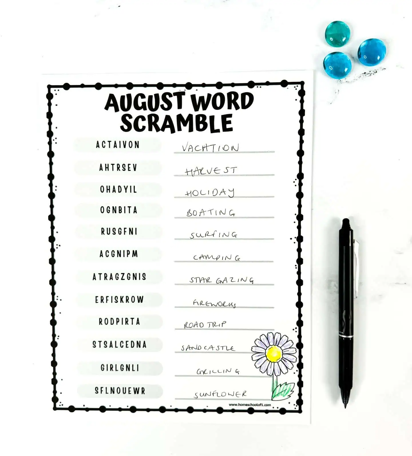 august word scramble completed