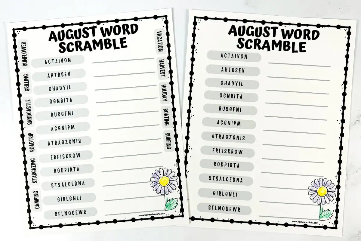 august word scramble free printable