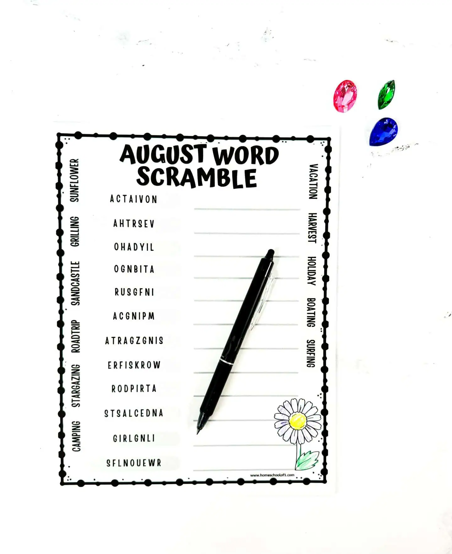 august word scramble with word bank