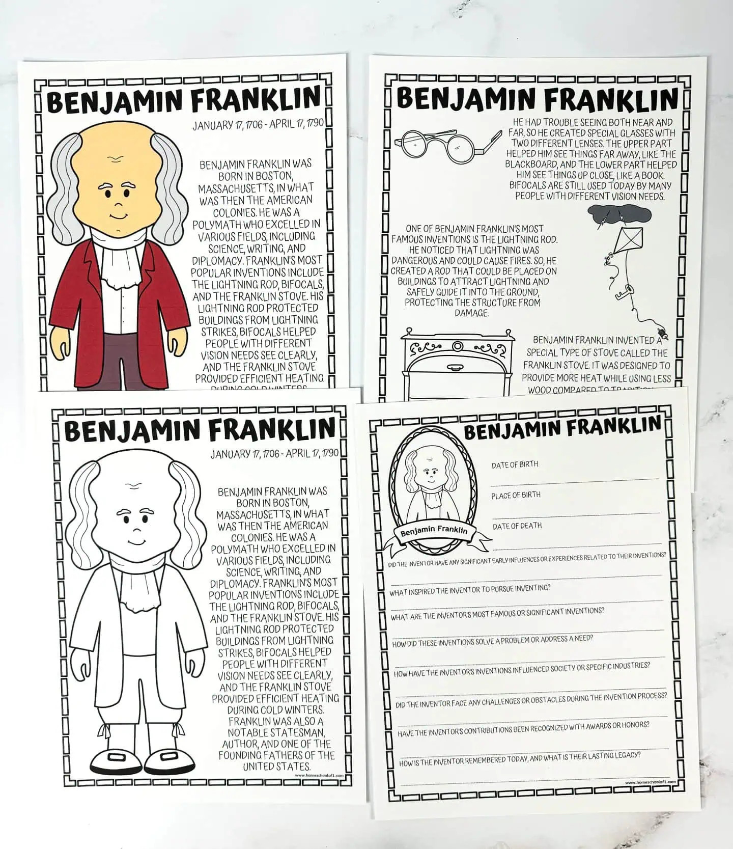 benjamin franklin inventors worksheets