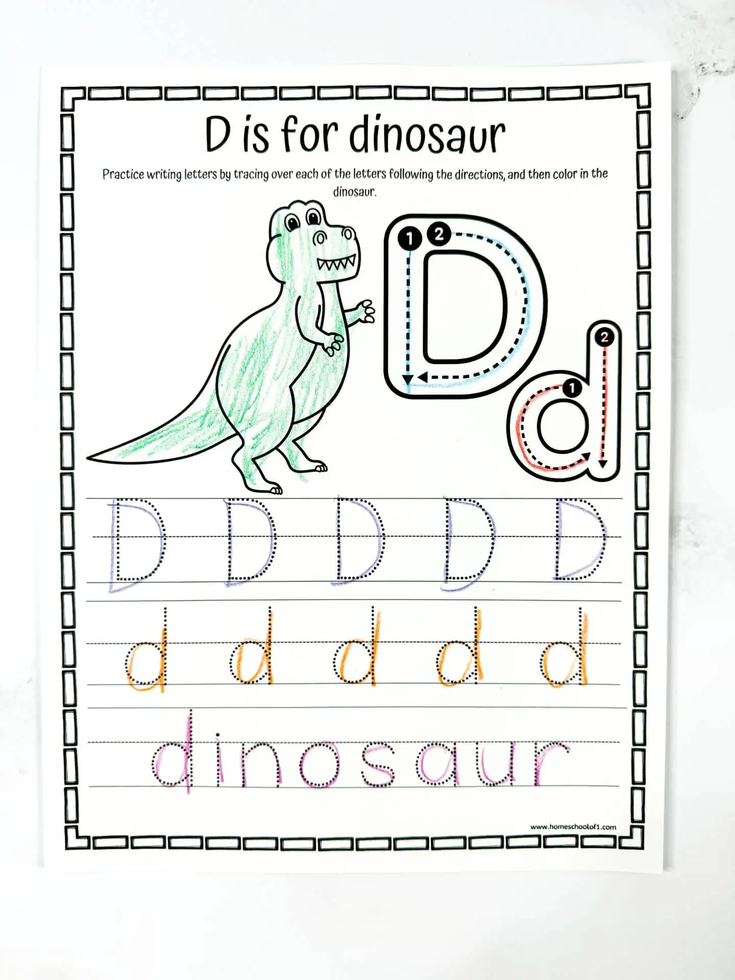 d is for dinosaur worksheet