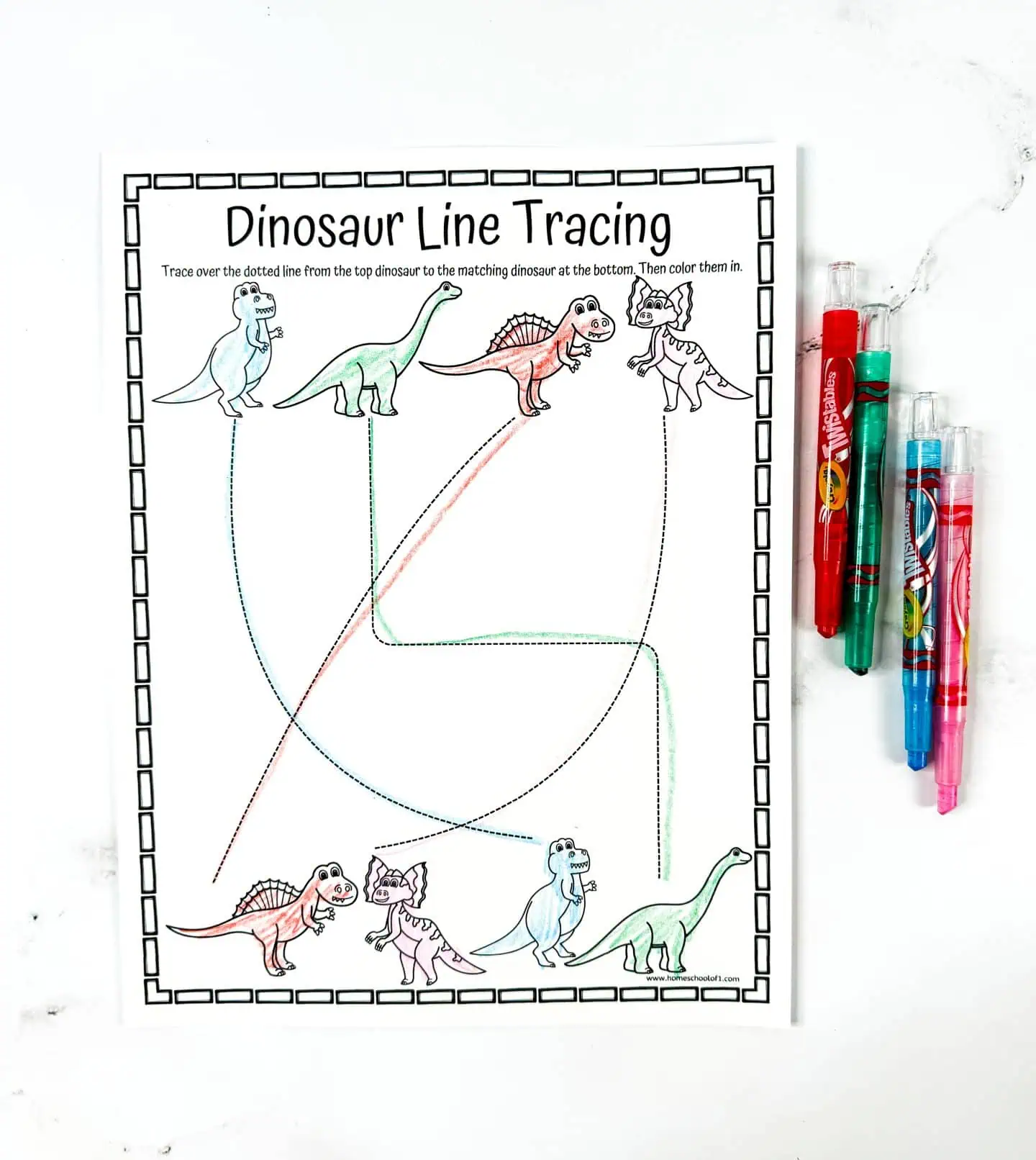 dinosuar line tracing printable