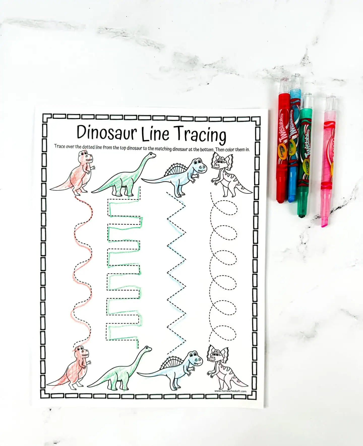 free dinosaur line tracing worksheet